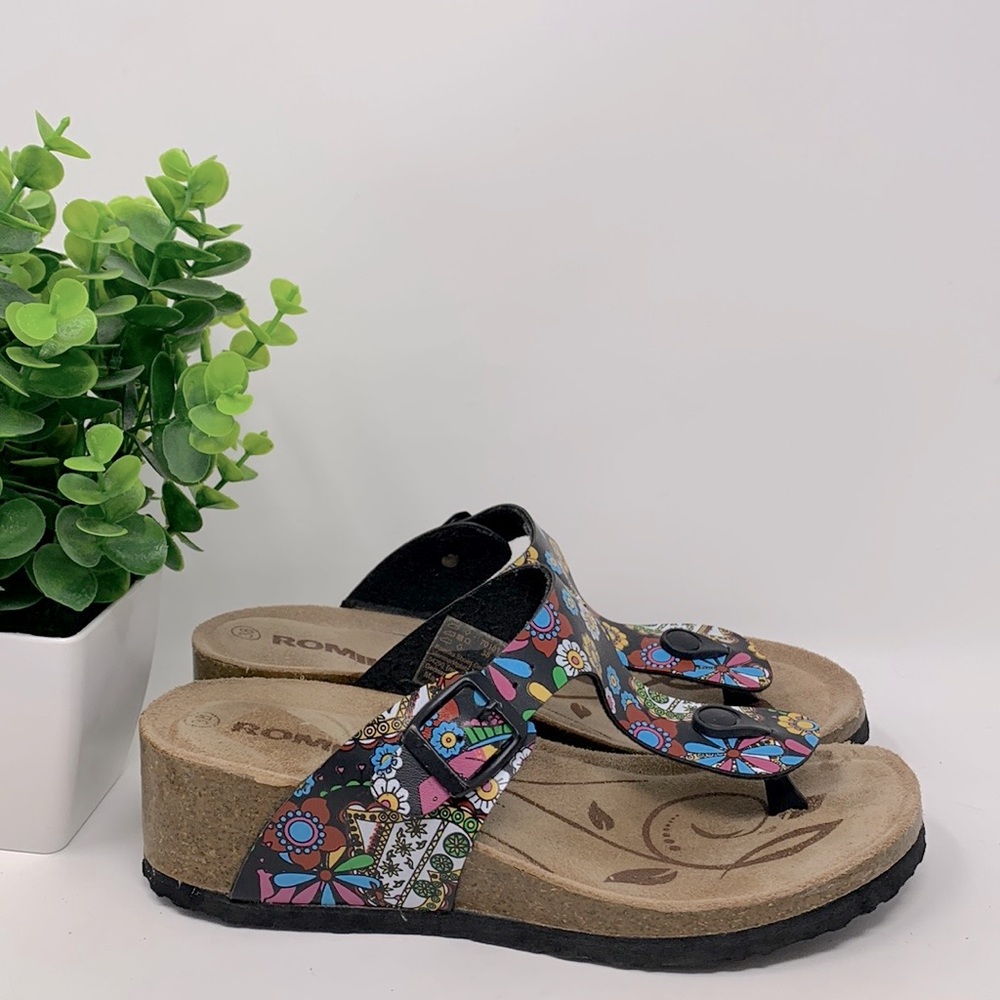 Romika floral cork wedge sandals